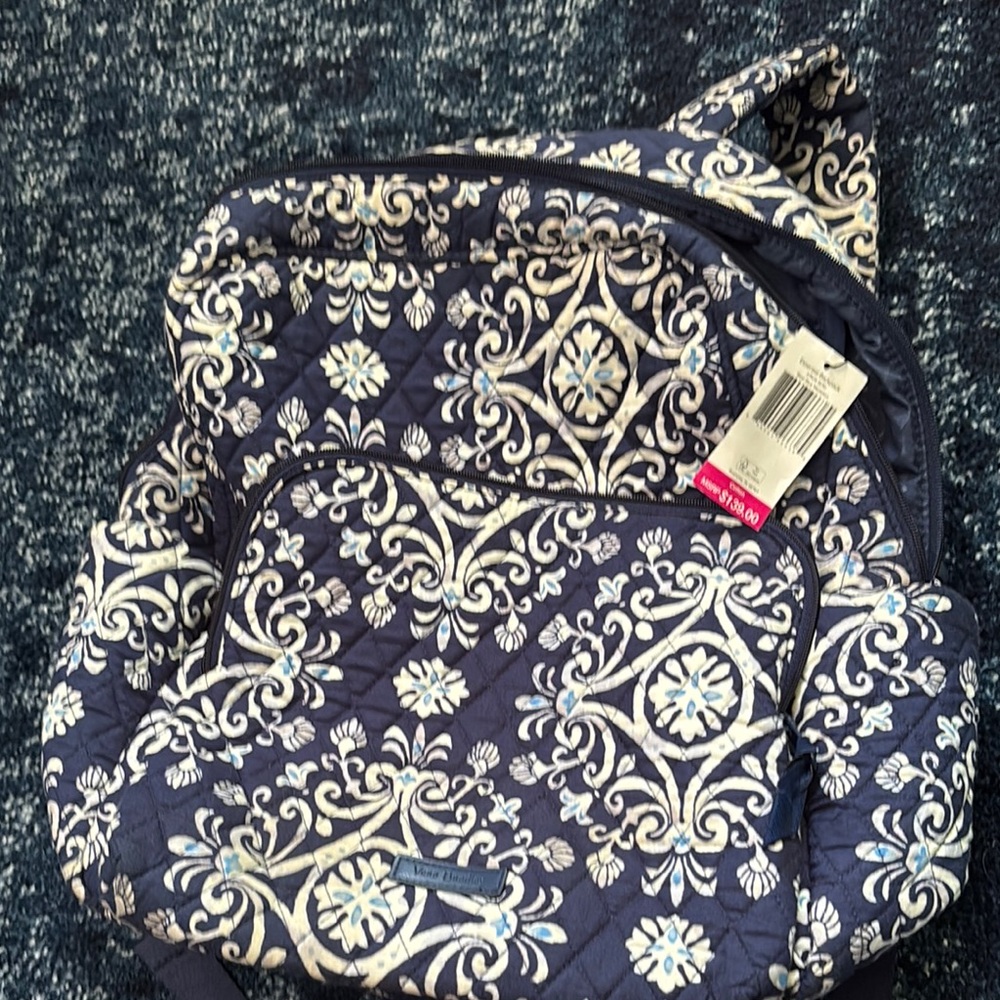 VERA BRADLEY Navy and White Patterned Backpack